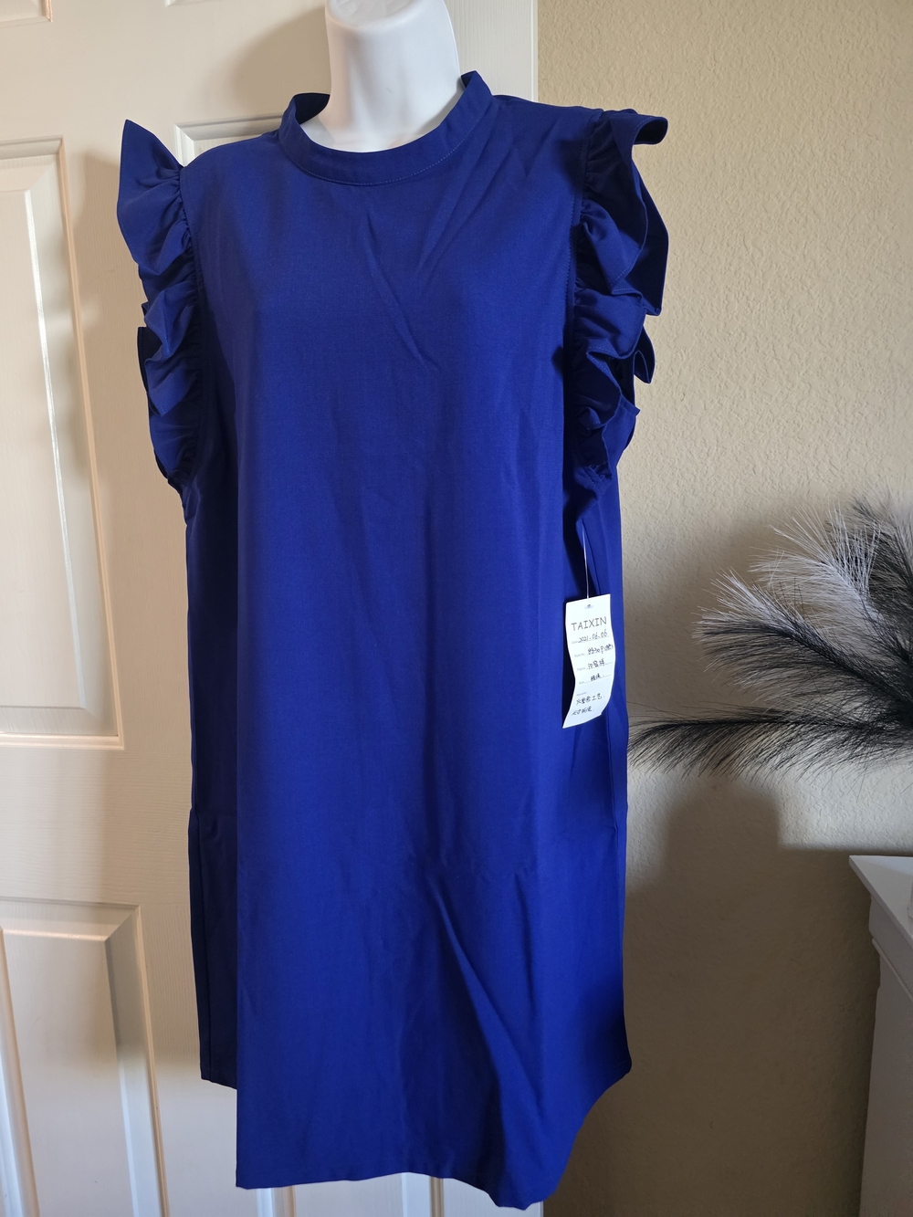 TCEC Royal Blue Ruffle Sleeve Midi Dress